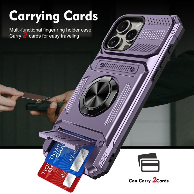 For iPhone 15 Pro TPU+PC Shockproof Card Phone Case with Metal Ring Holder(Purple) - HoMEdemic™ 