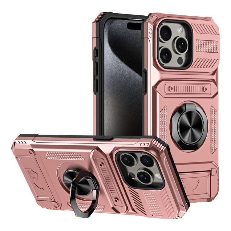 For iPhone 15 Pro TPU+PC Shockproof Card Phone Case with Metal Ring Holder(Rose Gold) - HoMEdemic™ 