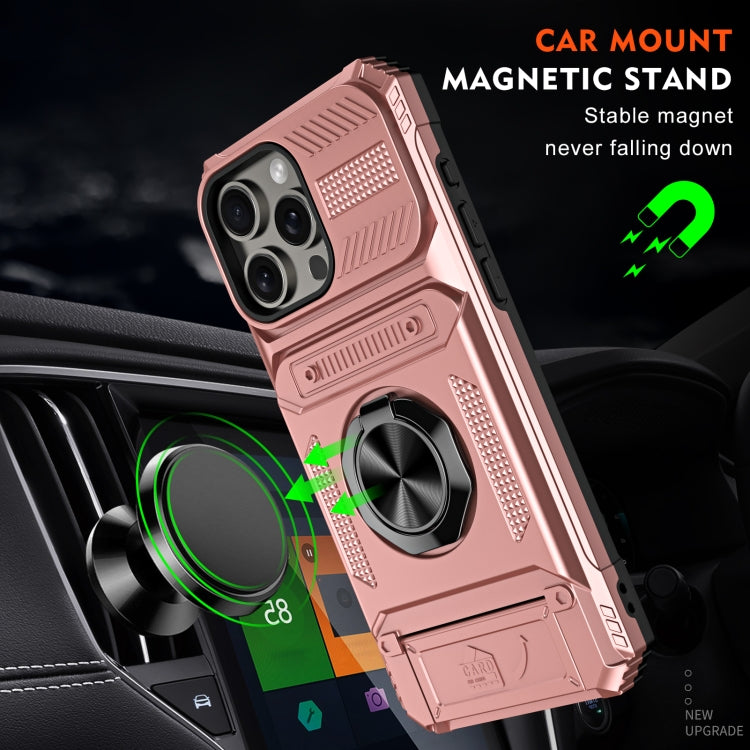 For iPhone 15 Pro TPU+PC Shockproof Card Phone Case with Metal Ring Holder(Rose Gold) - HoMEdemic™ 