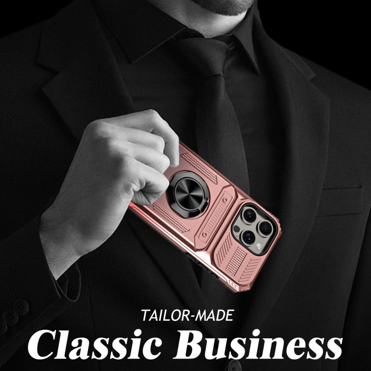 For iPhone 15 Pro TPU+PC Shockproof Card Phone Case with Metal Ring Holder(Rose Gold) - HoMEdemic™ 