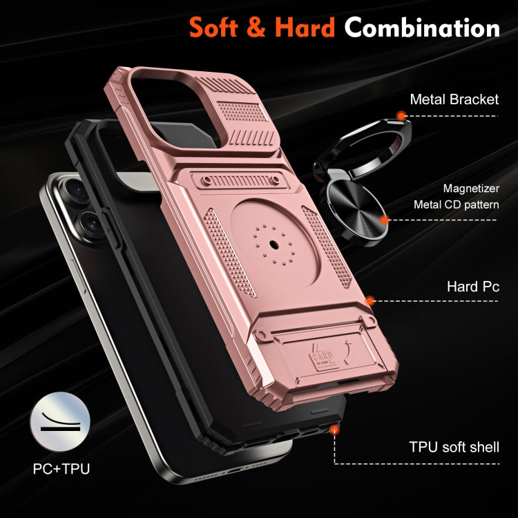 For iPhone 15 Pro TPU+PC Shockproof Card Phone Case with Metal Ring Holder(Rose Gold) - HoMEdemic™ 