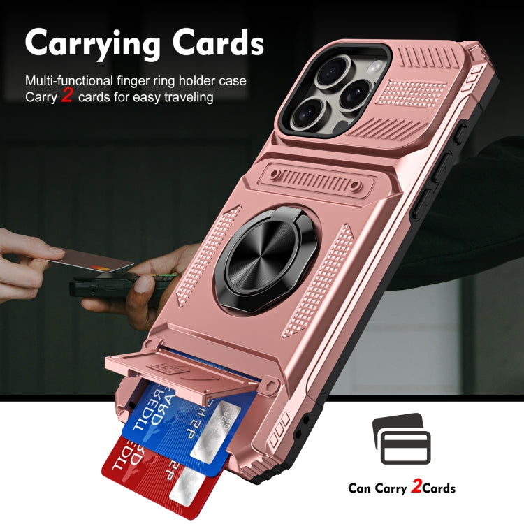 For iPhone 15 Pro TPU+PC Shockproof Card Phone Case with Metal Ring Holder(Rose Gold) - HoMEdemic™ 