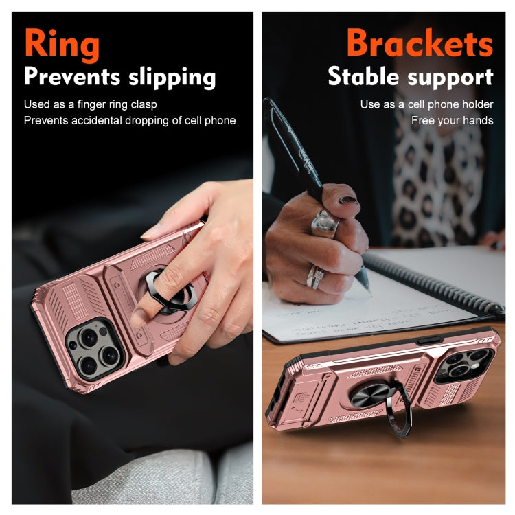 For iPhone 15 Pro TPU+PC Shockproof Card Phone Case with Metal Ring Holder(Rose Gold) - HoMEdemic™ 