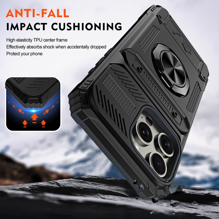 For iPhone 15 Pro TPU+PC Shockproof Card Phone Case with Metal Ring Holder(Black) - HoMEdemic™ 