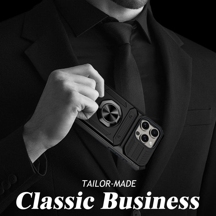 For iPhone 15 Pro TPU+PC Shockproof Card Phone Case with Metal Ring Holder(Black) - HoMEdemic™ 