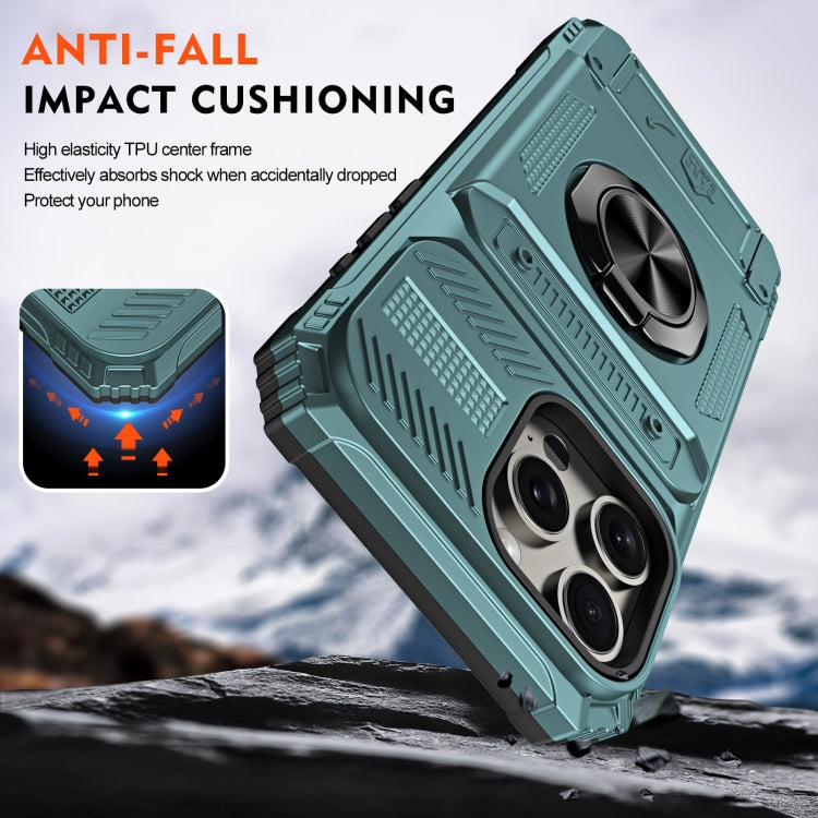 For iPhone 15 Pro TPU+PC Shockproof Card Phone Case with Metal Ring Holder(Green) - HoMEdemic™ 