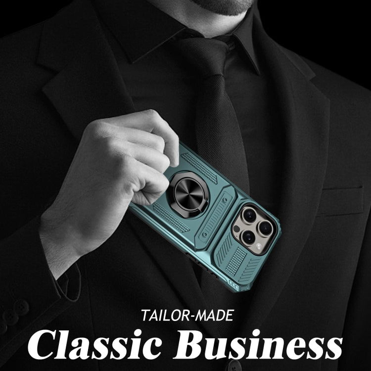 For iPhone 15 Pro TPU+PC Shockproof Card Phone Case with Metal Ring Holder(Green) - HoMEdemic™ 