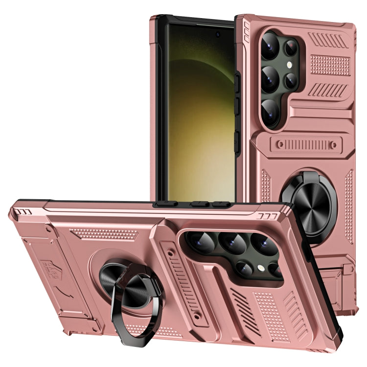 For Samsung Galaxy S24 Ultra 5G TPU+PC Shockproof Card Phone Case with Metal Ring Holder(Rose Gold) - HoMEdemic™ 