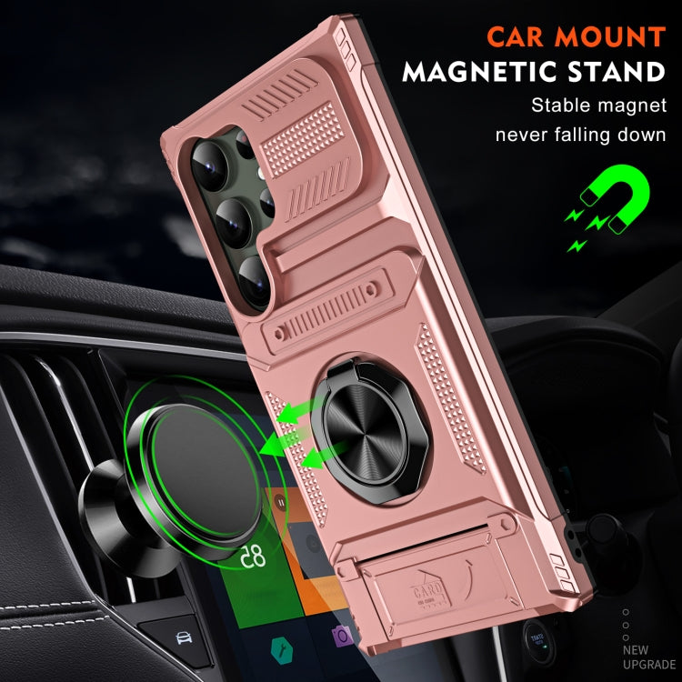 For Samsung Galaxy S24 Ultra 5G TPU+PC Shockproof Card Phone Case with Metal Ring Holder(Rose Gold) - HoMEdemic™ 