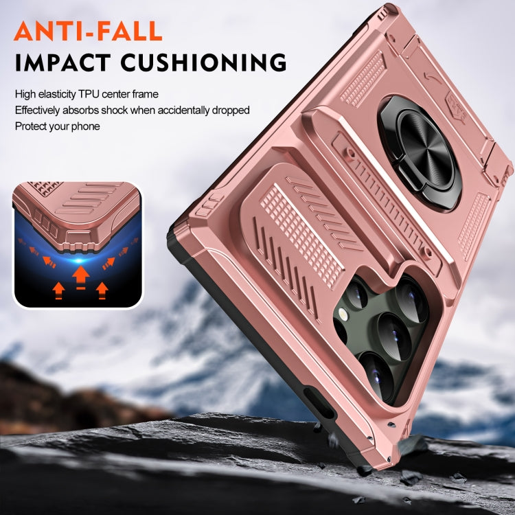 For Samsung Galaxy S24 Ultra 5G TPU+PC Shockproof Card Phone Case with Metal Ring Holder(Rose Gold) - HoMEdemic™ 