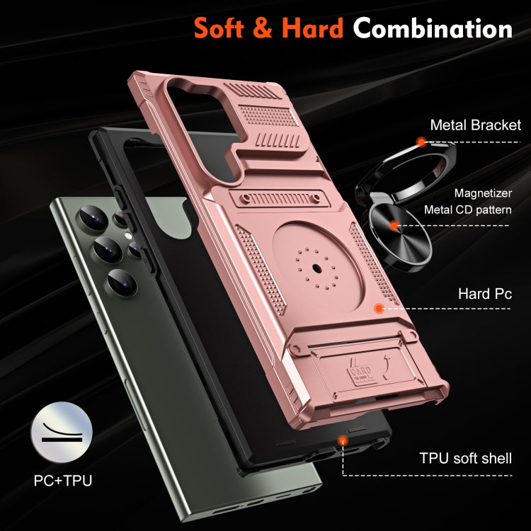 For Samsung Galaxy S24 Ultra 5G TPU+PC Shockproof Card Phone Case with Metal Ring Holder(Rose Gold) - HoMEdemic™ 
