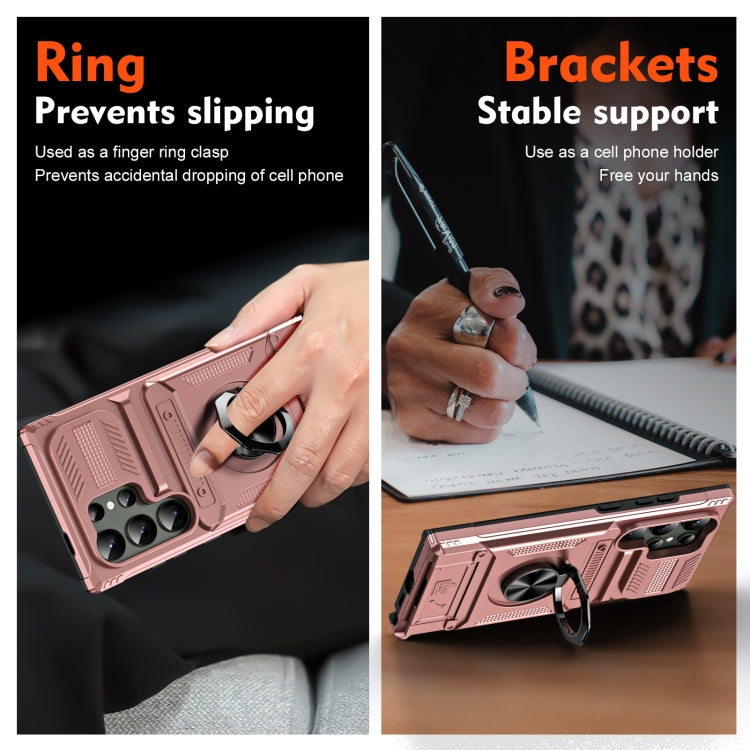 For Samsung Galaxy S24 Ultra 5G TPU+PC Shockproof Card Phone Case with Metal Ring Holder(Rose Gold) - HoMEdemic™ 