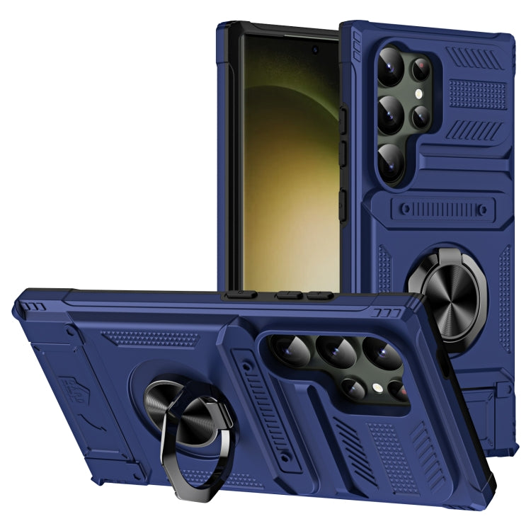 For Samsung Galaxy S24 Ultra 5G TPU+PC Shockproof Card Phone Case with Metal Ring Holder(Blue) - HoMEdemic™ 