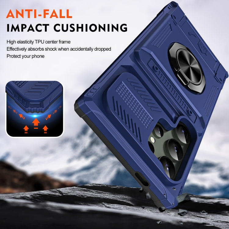 For Samsung Galaxy S24 Ultra 5G TPU+PC Shockproof Card Phone Case with Metal Ring Holder(Blue) - HoMEdemic™ 