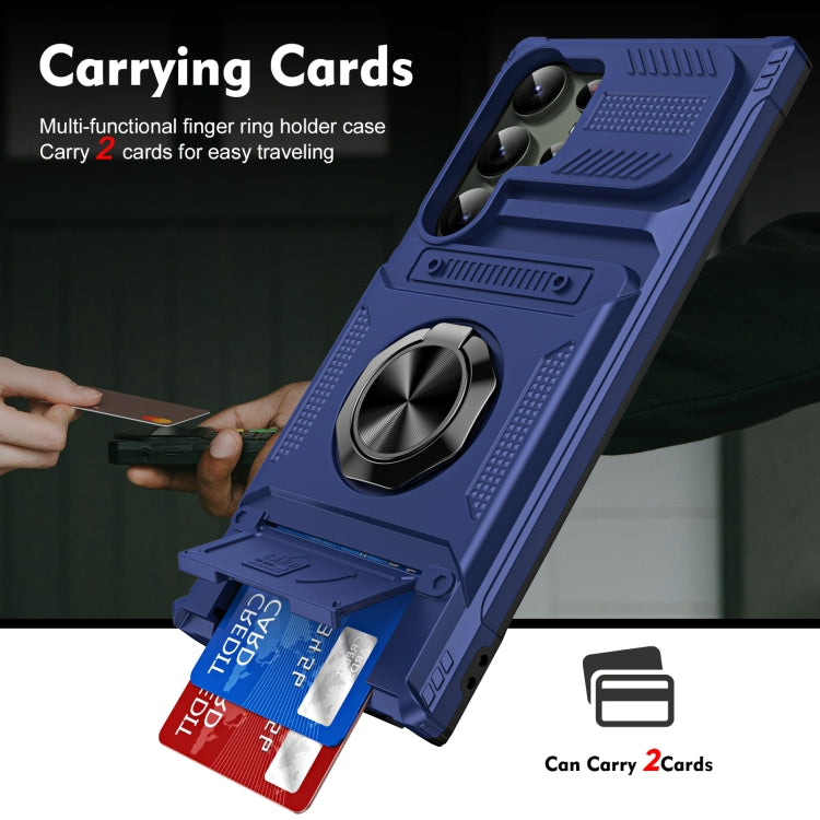 For Samsung Galaxy S24 Ultra 5G TPU+PC Shockproof Card Phone Case with Metal Ring Holder(Blue) - HoMEdemic™ 