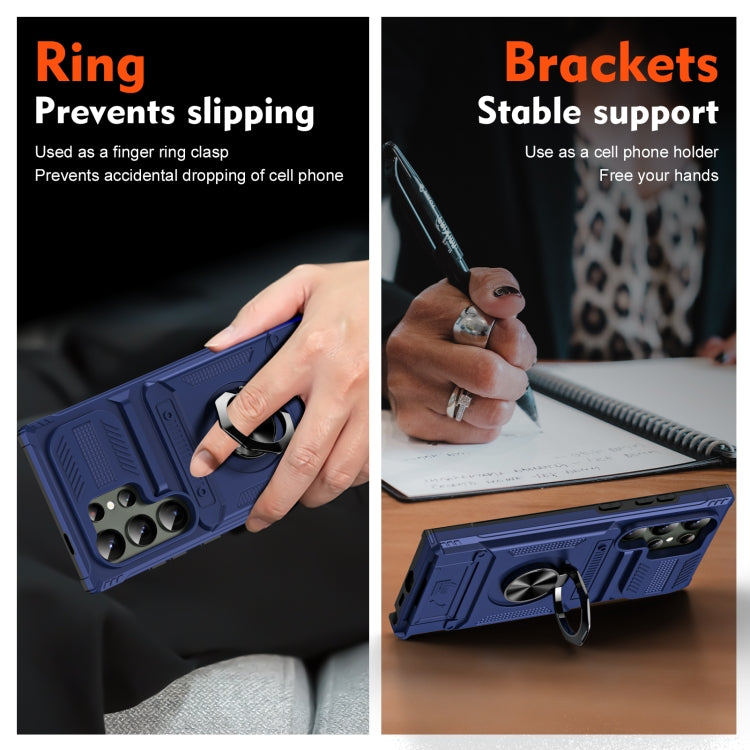 For Samsung Galaxy S24 Ultra 5G TPU+PC Shockproof Card Phone Case with Metal Ring Holder(Blue) - HoMEdemic™ 