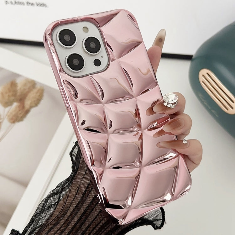 For iPhone 15 Pro Curved Plaid Plated Metallic Paint TPU Phone Case(Pink) - HoMEdemic™ 