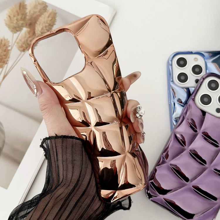 For iPhone 15 Pro Curved Plaid Plated Metallic Paint TPU Phone Case(Pink) - HoMEdemic™ 