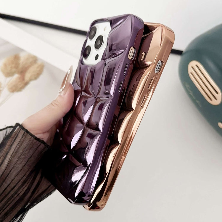 For iPhone 15 Pro Curved Plaid Plated Metallic Paint TPU Phone Case(Pink) - HoMEdemic™ 