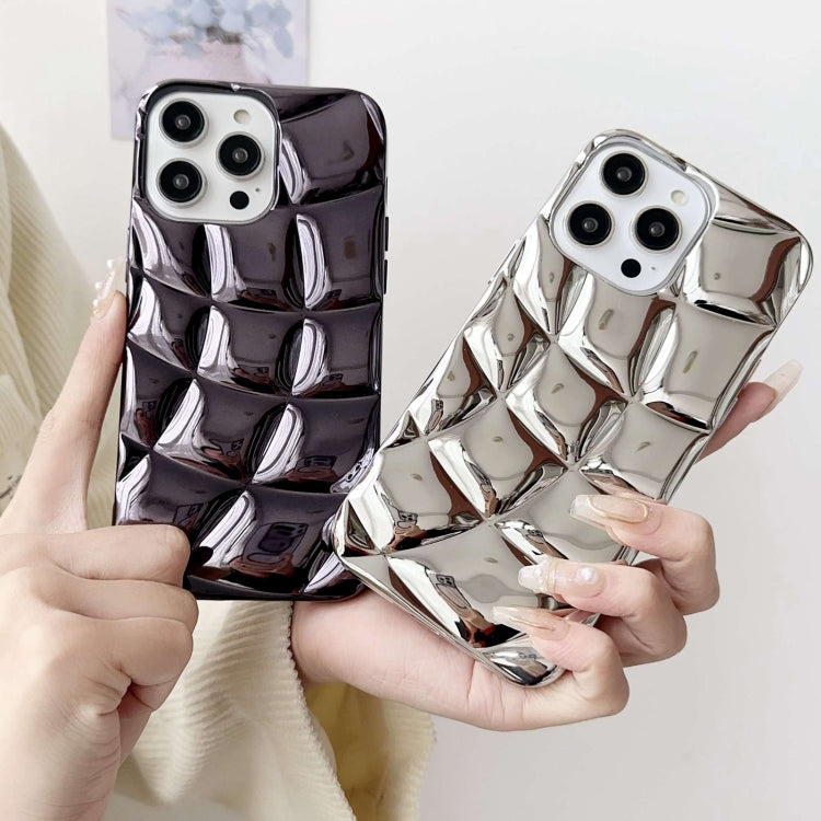 For iPhone 15 Pro Curved Plaid Plated Metallic Paint TPU Phone Case(Pink) - HoMEdemic™ 