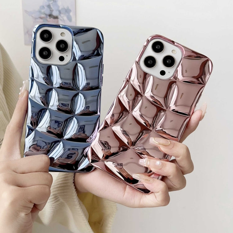 For iPhone 15 Pro Curved Plaid Plated Metallic Paint TPU Phone Case(Pink) - HoMEdemic™ 