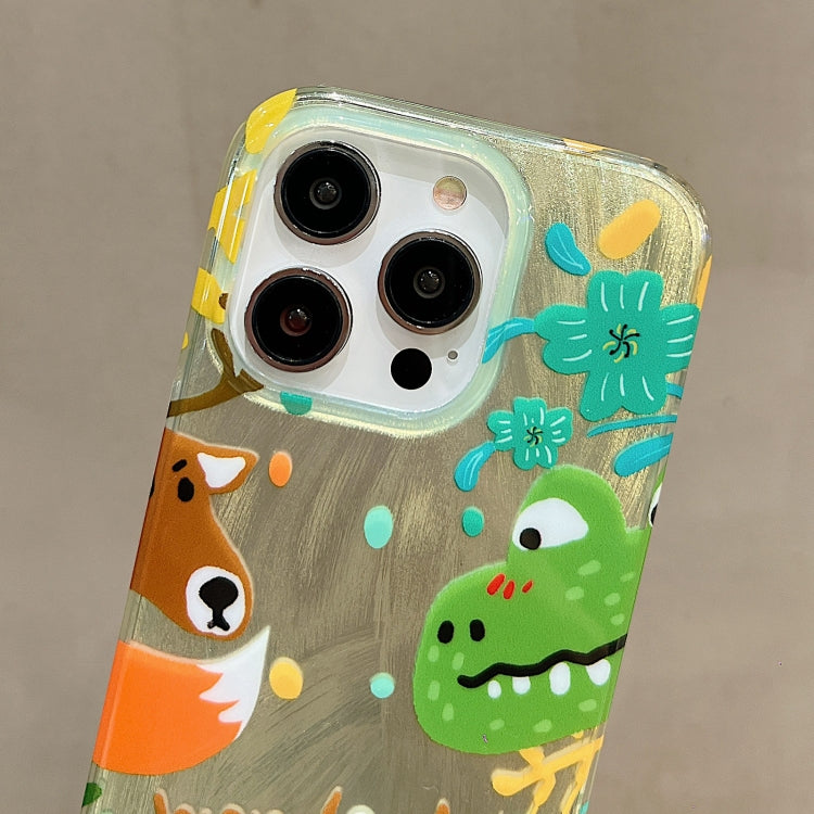 For iPhone 15 Pro Double Sided IMD Full Coverage TPU Phone Case(Green Dinosaur Fox Tail) - HoMEdemic™ 