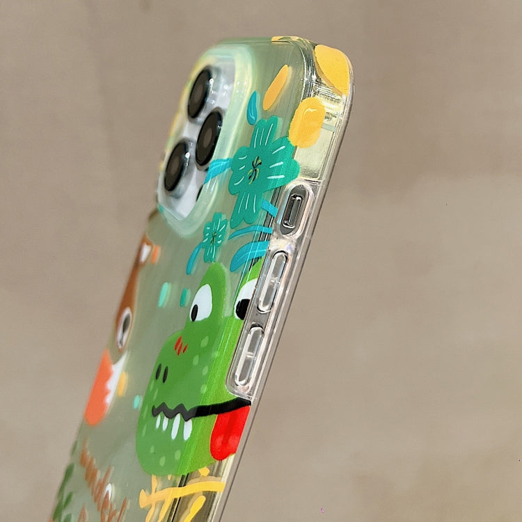 For iPhone 15 Pro Double Sided IMD Full Coverage TPU Phone Case(Green Dinosaur Fox Tail) - HoMEdemic™ 