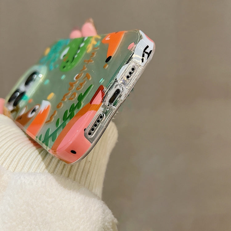 For iPhone 15 Pro Double Sided IMD Full Coverage TPU Phone Case(Green Dinosaur Fox Tail) - HoMEdemic™ 