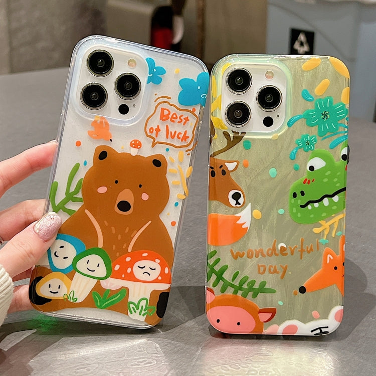 For iPhone 15 Pro Double Sided IMD Full Coverage TPU Phone Case(Green Dinosaur Fox Tail) - HoMEdemic™ 