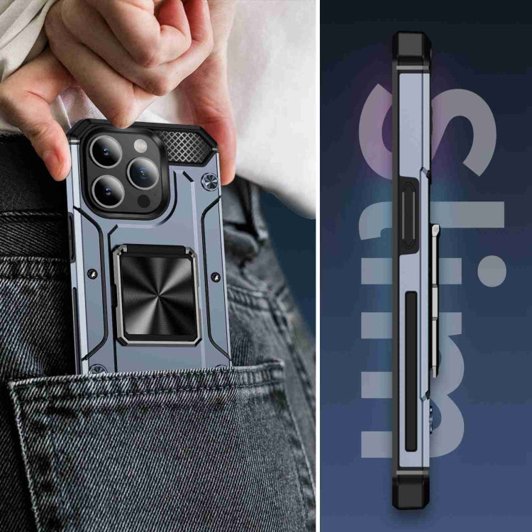 For iPhone 15 Pro Shockproof Metal Holder Phone Case(Grey) - HoMEdemic™ 