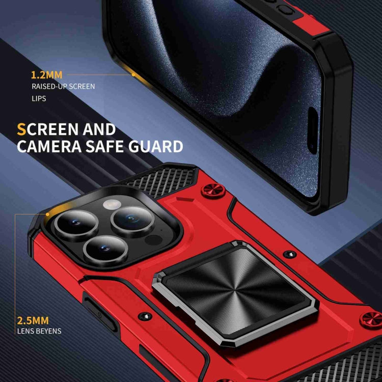 For iPhone 15 Pro Shockproof Metal Holder Phone Case(Red) - HoMEdemic™ 