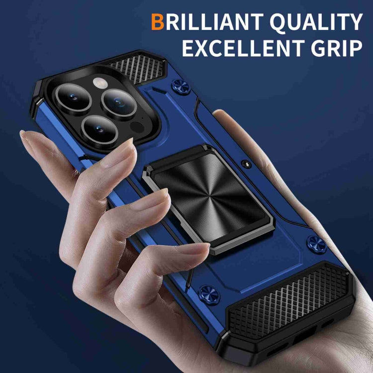 For iPhone 15 Pro Shockproof Metal Holder Phone Case(Blue) - HoMEdemic™ 