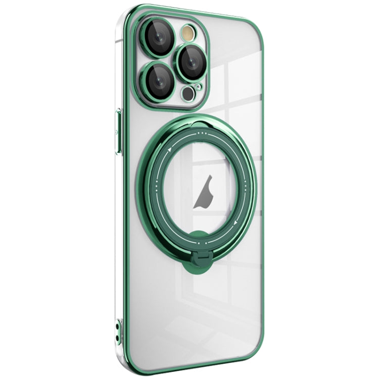 For iPhone 15 Pro Electroplating MagSafe 360 Degree Rotation Holder Shockproof Phone Case(Dark Green) - HoMEdemic™ 