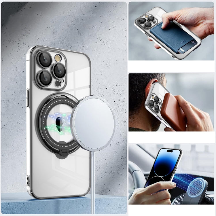 For iPhone 15 Pro Electroplating MagSafe 360 Degree Rotation Holder Shockproof Phone Case(Silver) - HoMEdemic™ 