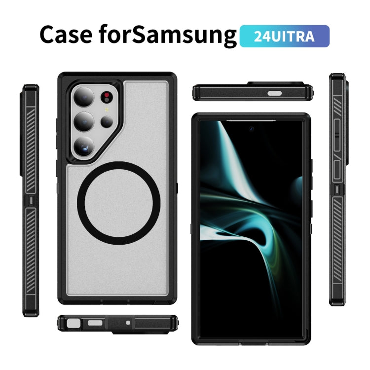 For Samsung Galaxy S24 5G Guard Magsafe Magnetic Frosted Phone Case(Black+Transparent) - HoMEdemic™ 