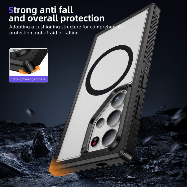 For Samsung Galaxy S24 5G Guard Magsafe Magnetic Frosted Phone Case(Black+Transparent) - HoMEdemic™ 