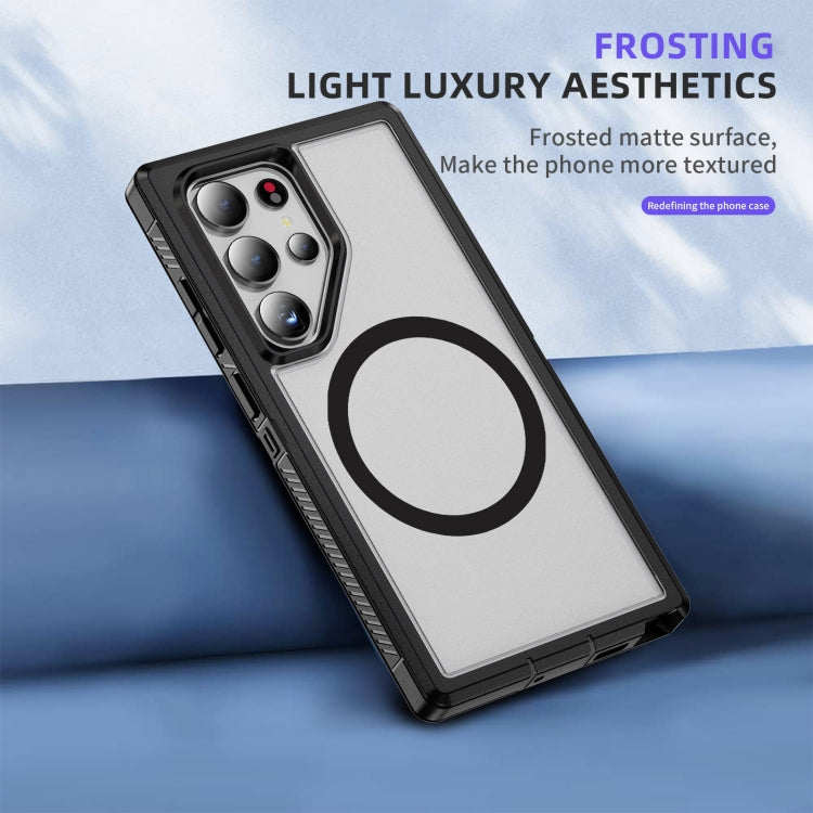 For Samsung Galaxy S24 5G Guard Magsafe Magnetic Frosted Phone Case(Black+Transparent) - HoMEdemic™ 