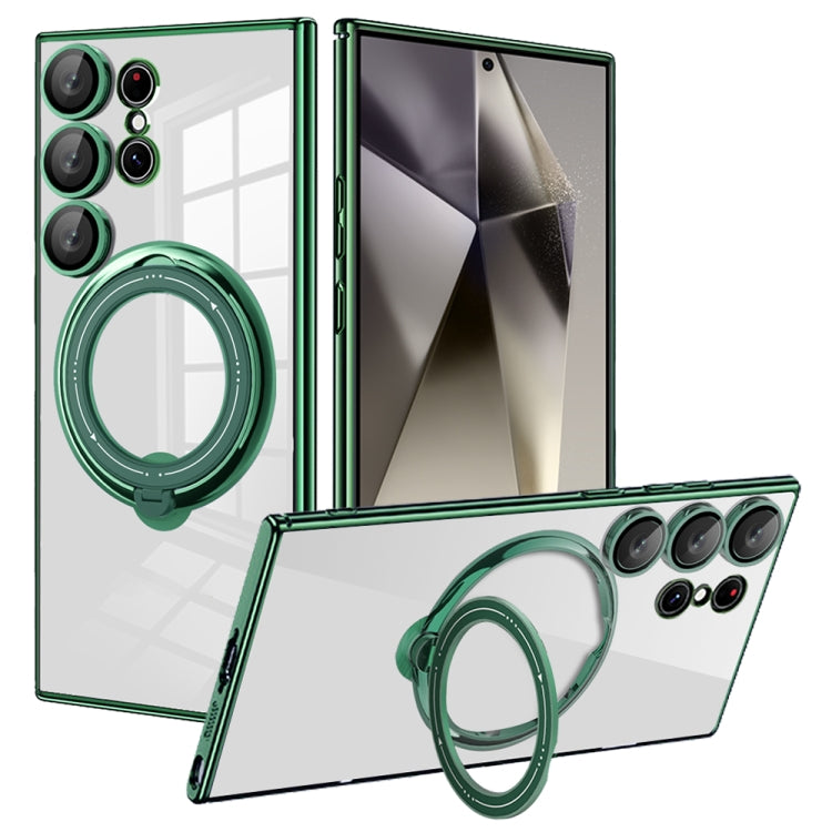 For Samsung Galaxy S24 Ultra Electroplating MagSafe 360 Degree Rotation Holder Shockproof Phone Case(Dark Green) - HoMEdemic™ 