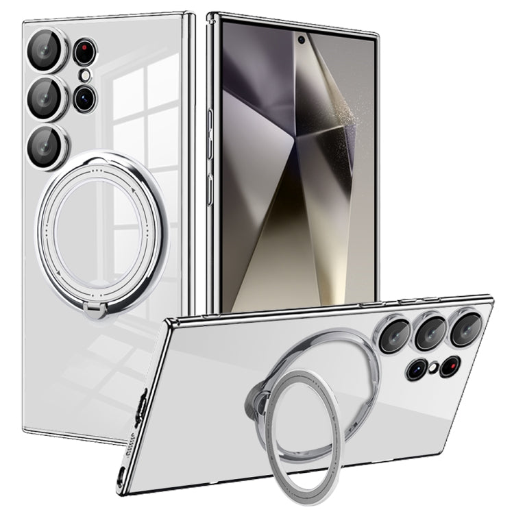For Samsung Galaxy S24 Ultra Electroplating MagSafe 360 Degree Rotation Holder Shockproof Phone Case(Silver) - HoMEdemic™ 