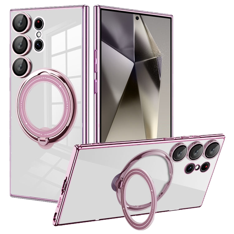 For Samsung Galaxy S24 Ultra Electroplating MagSafe 360 Degree Rotation Holder Shockproof Phone Case(Pink) - HoMEdemic™ 