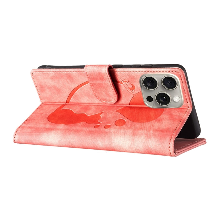 For iPhone 15 Pro Pen Heart Cat Embossed Leather Phone Case(Orange) - HoMEdemic™ 