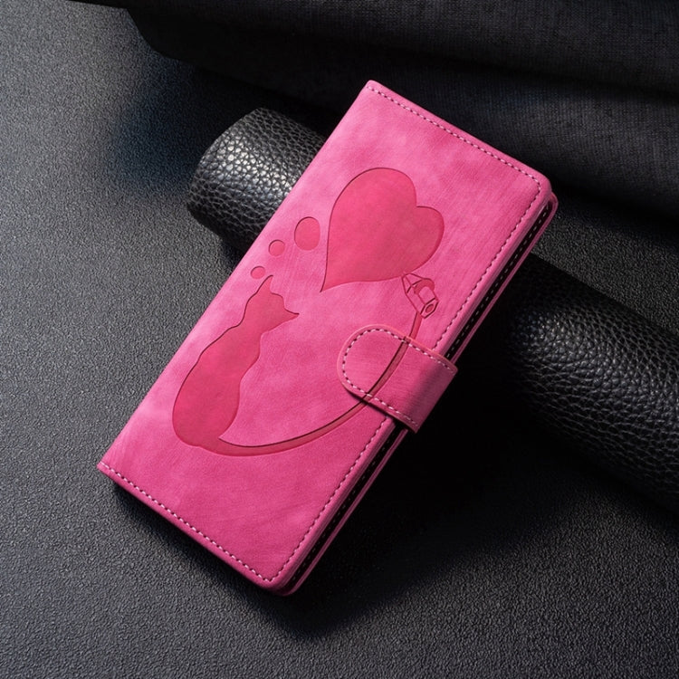 For iPhone 15 Pro Pen Heart Cat Embossed Leather Phone Case(Pink) - HoMEdemic™ 