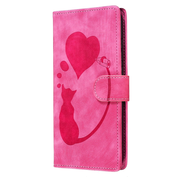 For iPhone 15 Pro Pen Heart Cat Embossed Leather Phone Case(Pink) - HoMEdemic™ 