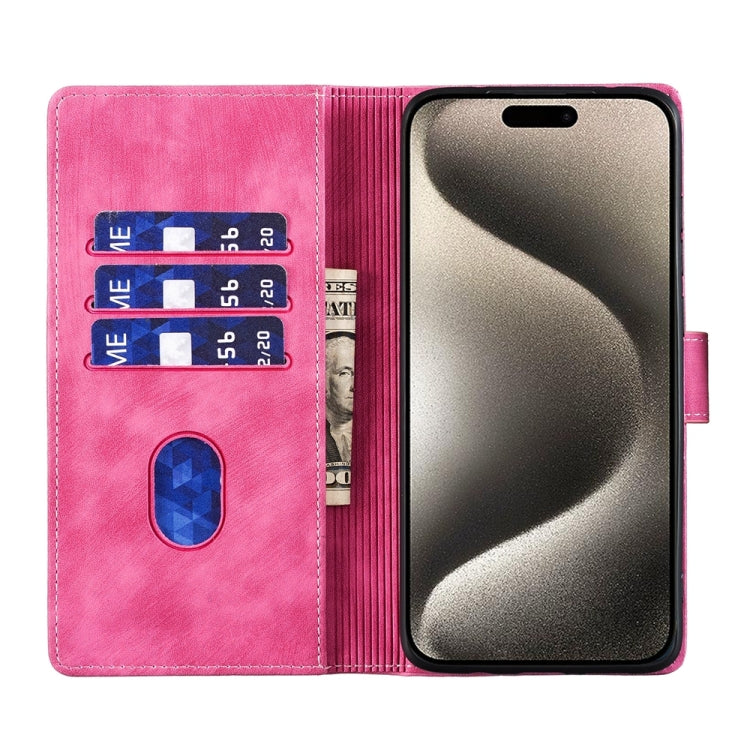 For iPhone 15 Pro Pen Heart Cat Embossed Leather Phone Case(Pink) - HoMEdemic™ 