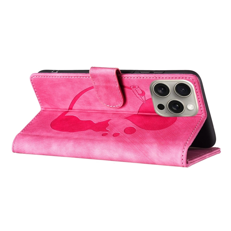 For iPhone 15 Pro Pen Heart Cat Embossed Leather Phone Case(Pink) - HoMEdemic™ 