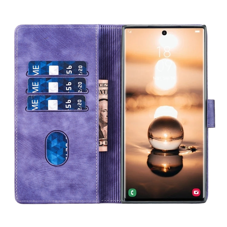 For Samsung Galaxy S24 Ultra 5G Pen Heart Cat Embossed Leather Phone Case(Purple) - HoMEdemic™ 