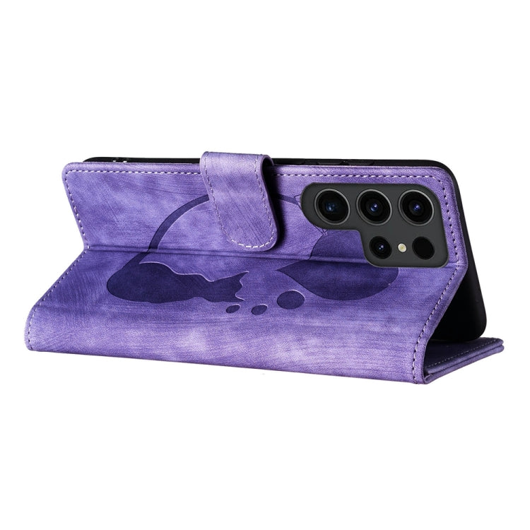 For Samsung Galaxy S24 Ultra 5G Pen Heart Cat Embossed Leather Phone Case(Purple) - HoMEdemic™ 