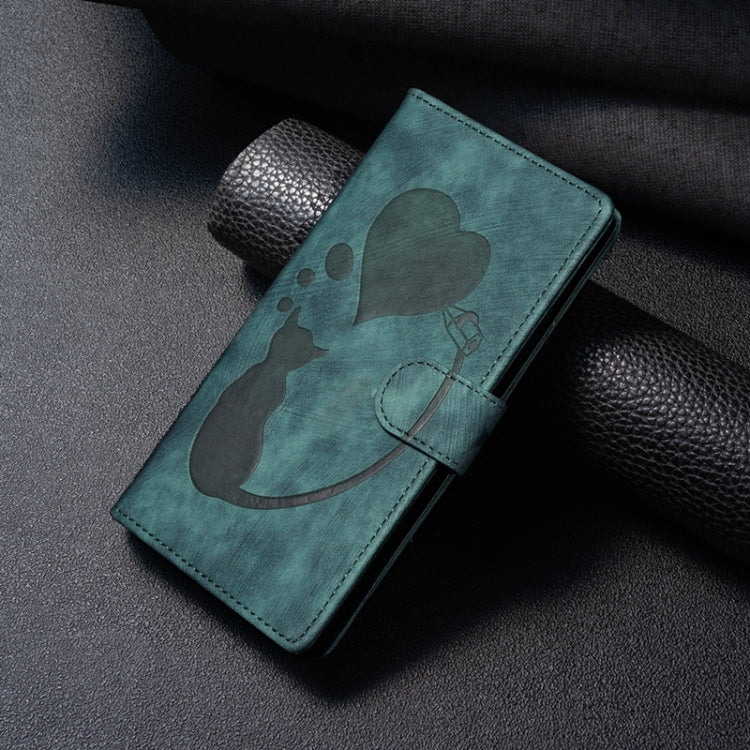 For Samsung Galaxy S24 Ultra 5G Pen Heart Cat Embossed Leather Phone Case(Green) - HoMEdemic™ 