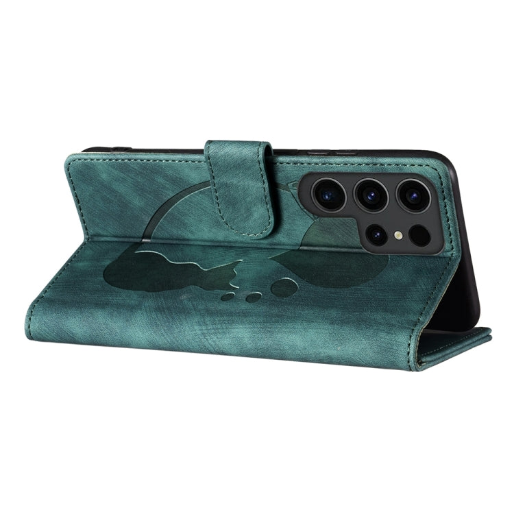 For Samsung Galaxy S24 Ultra 5G Pen Heart Cat Embossed Leather Phone Case(Green) - HoMEdemic™ 