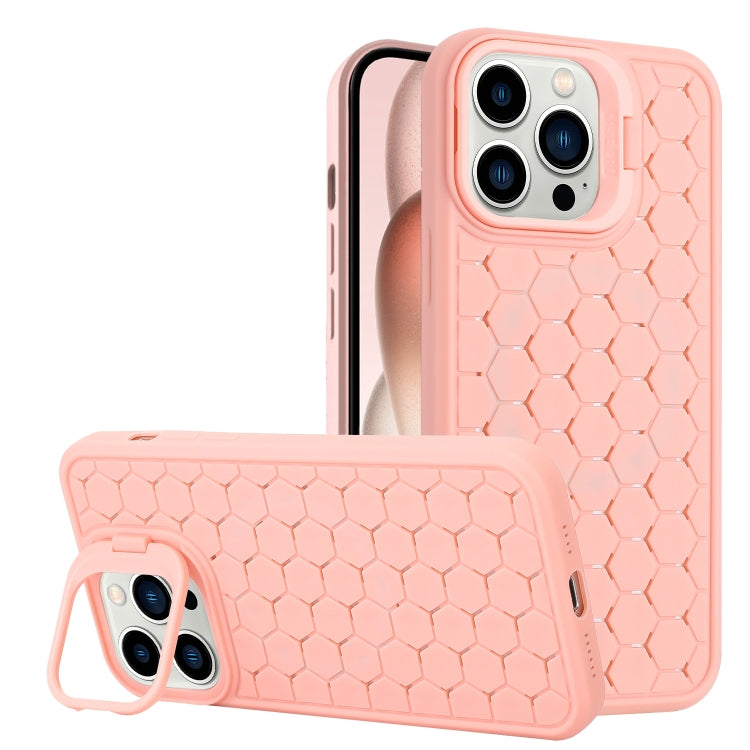 For iPhone 15 Pro Honeycomb Radiating Lens Holder TPU Phone Case(Pink) - HoMEdemic™ 